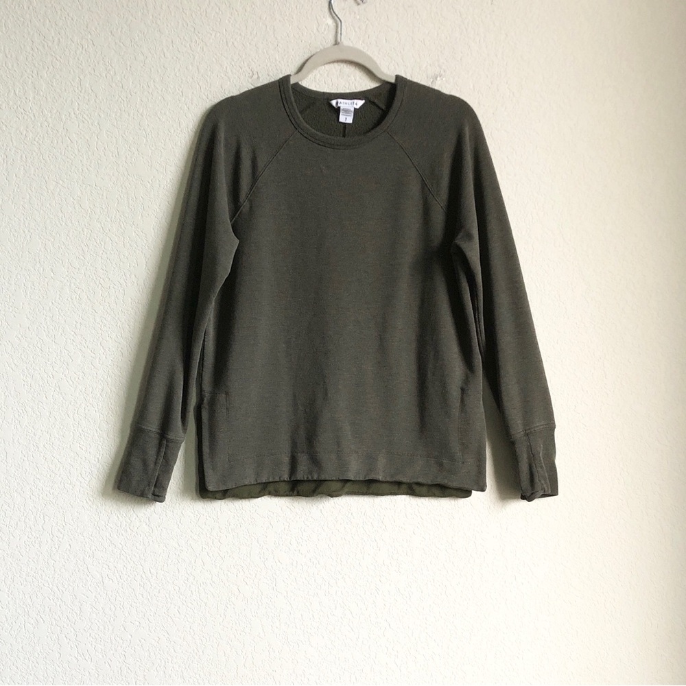 Athleta Coaster Luxe Recovery Sweatshirt Pullover Fleece Green Grey Small